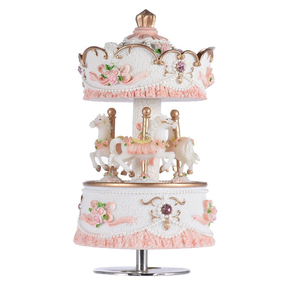 8660 Carousel Music Boxes for Girls 3-Horse Rotating Windup Melody Castle